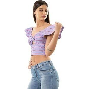 NWT Guess thin stripe Nami Lilac flutter sleeve top size S